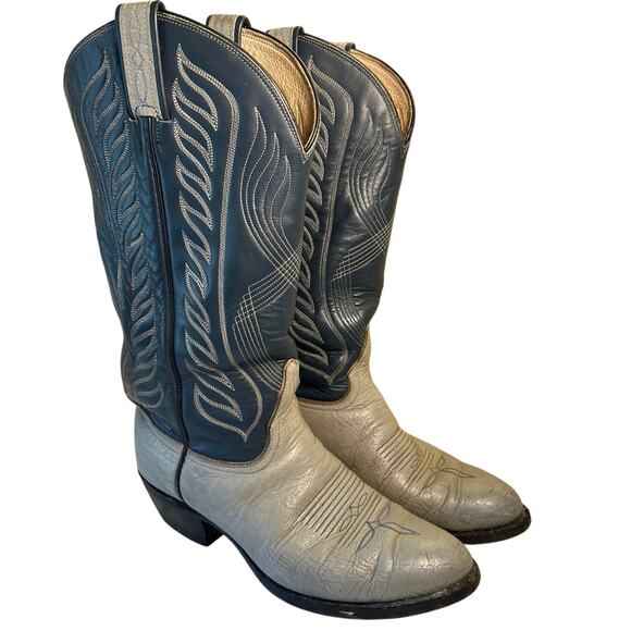 Tony Lama Boots Mens 7D Blue Gray Leather USA 8056 Cowboy Western main image 7